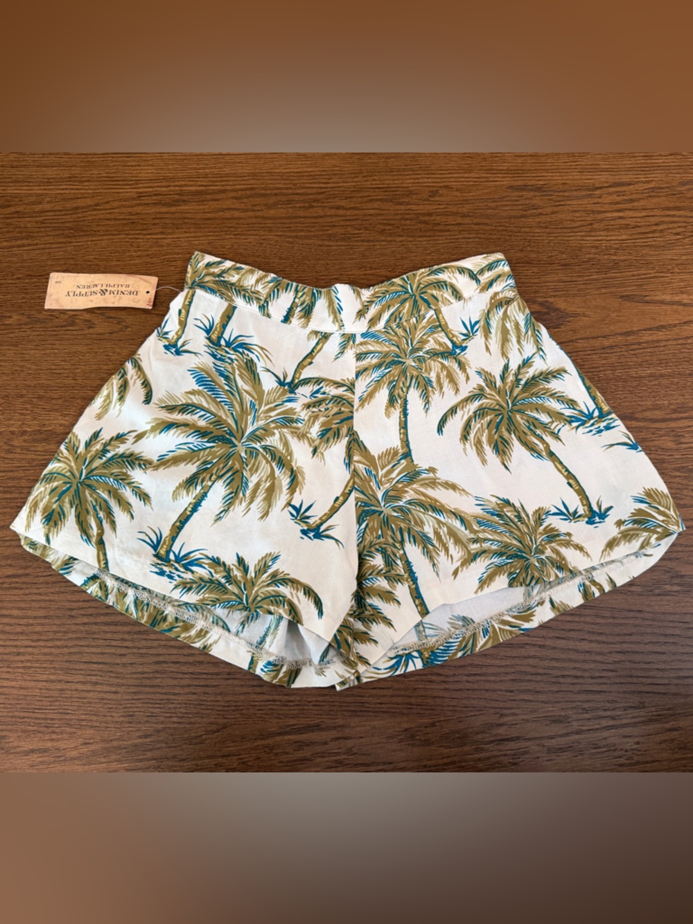 NWT Denim & Supply Ralph Lauren Cream with Palm Tree Print Elastic Waist Shorts